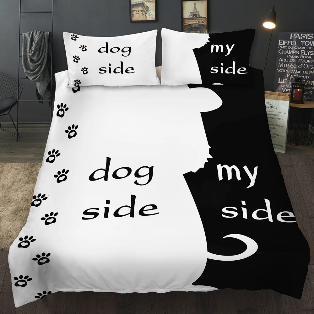 Bonenjoy Black and White Color Bedding Set Couples Bedding Dog Side My