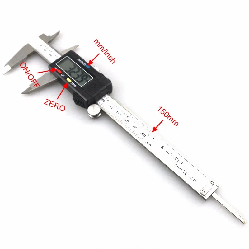 Электронный цифровой штангенциркуль 150 мм из нержавеющей стали, микрометр 6 дюймов, ЖК-измерительная линейка, инструмент с пластиковой коробкой