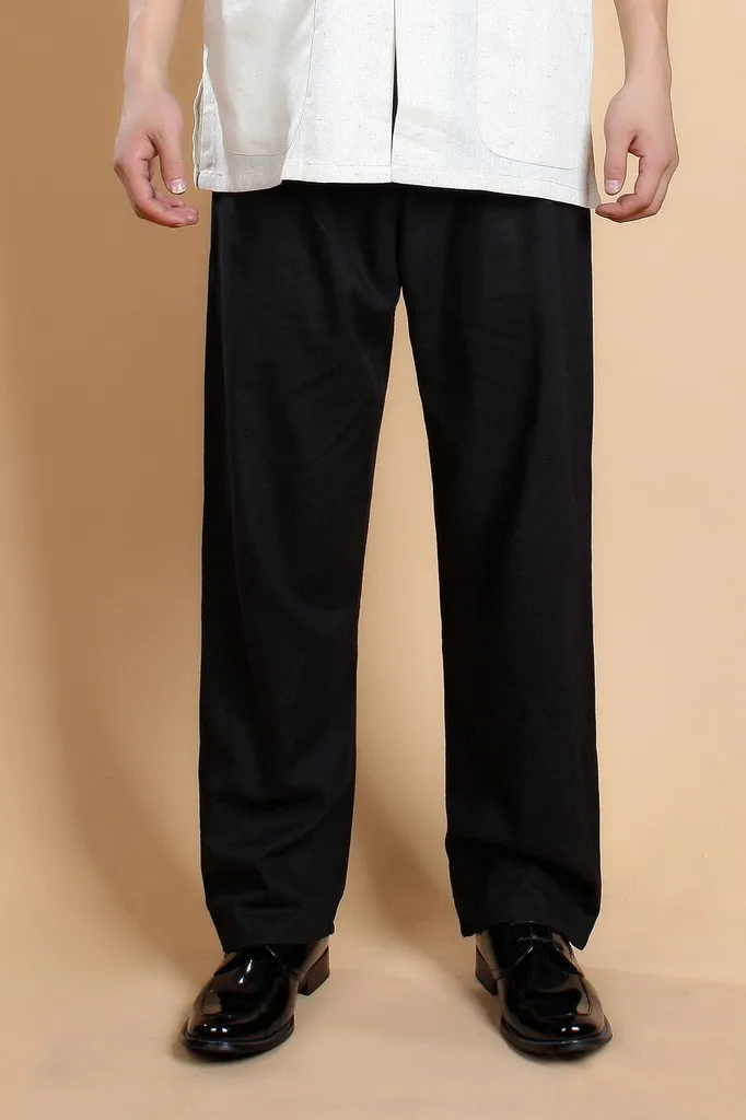 Черные китайские мужские хлопковые брюки кунг-фу, винтажные стильные брюки, традиционные штаны Тай-Чи, Размеры S M L XL XXL XXXL 0820