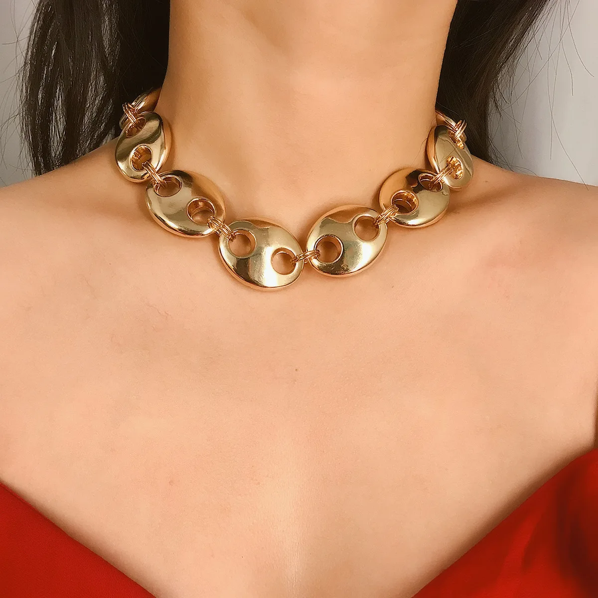 

KingDeng Necklace Gold Choker Women Punk Pig Nose Chain Hip Hop Jewelry Personality Torques Geometric Zinc Alloy Jewelry