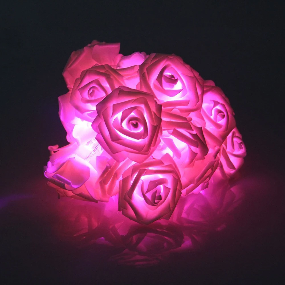 20 LED Battery Operated Rose Flower String Lights Pink Lighting Wedding