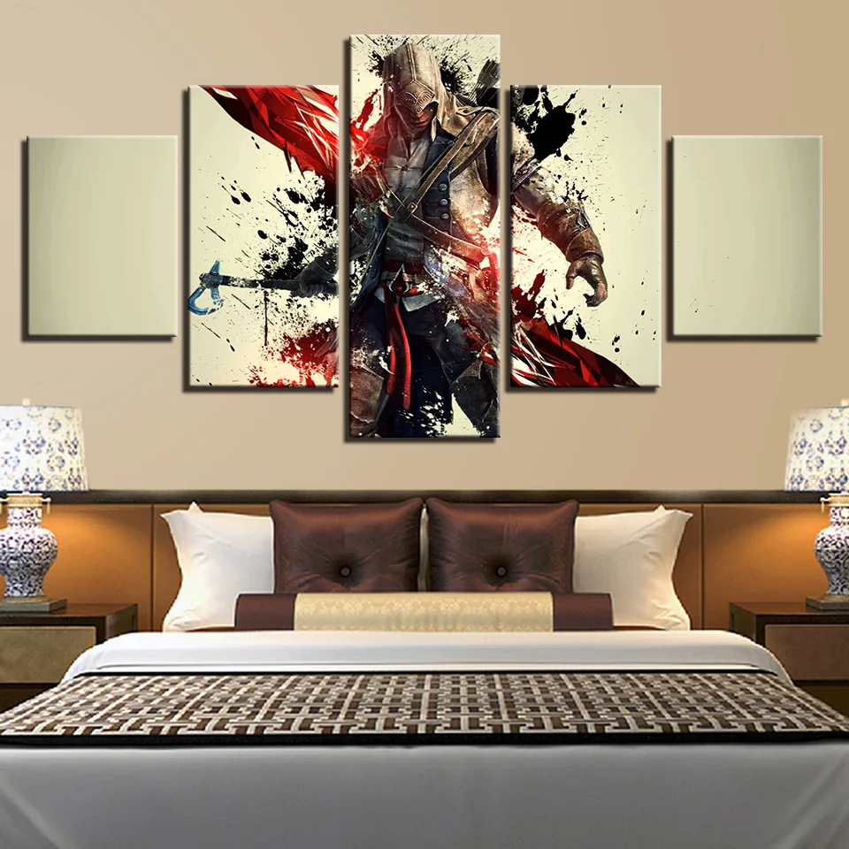 

color Paintings Creed Game Multiple Connor War Wall Art Framework Home Decor 5 Pieces Print 9 Decorative Picture Room