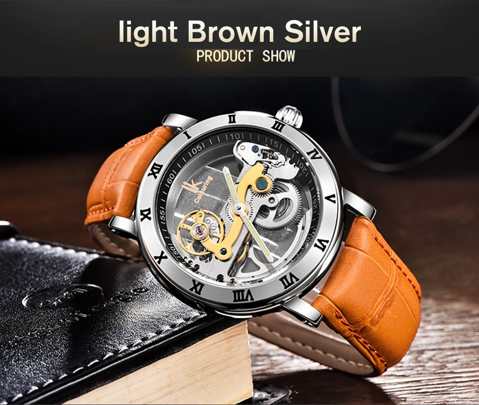 Подлинные ИК цветные креативные полые автоматические механические часы дизайн часы стальной бренд для Мужчин Скелет Relogio Masculino