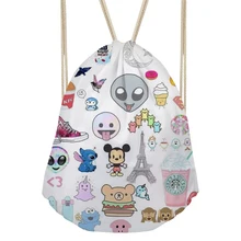 ThiKin Kawaii Emoji Pattern Female Drawstrings Bags 3D Printed Women Men Casual Large Storage Backpacks Softback Students Bags