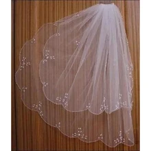 2 слоя белого цвета слоновой кости бисера Край Блестками Короткая Свадебная Фата с расческой