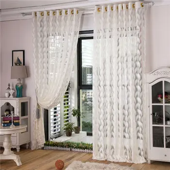 

Modern European style suitable for living room/balcony/bedroom jacquard white feather tulle curtains can be customized for