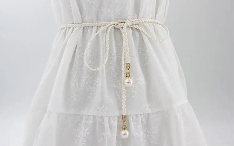 Женская модная цепь на талию платье плетение веревка для женщин украшенный маленький жемчуг узкий пояс платья пояс с кисточками украшенный узел