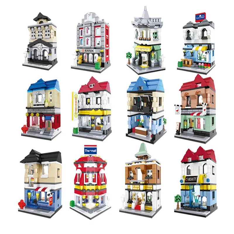 

KAZI Mini Double Street Architecture Series Model The Mall Bank Building Blocks Sets Bricks Educational Toys For Children Gifts