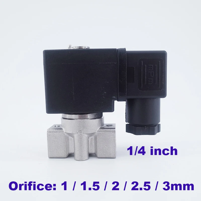 

GOGO 0-40bar/20bar/15bar/10bar/7bar 2 way SS304 solenoid valve DC24V 1/4" BSP Orifice 1/1.5/2/2.5/3mm normal close water valve