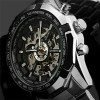 WINNER Men Fashion Auto Mechanical Watch Leather Strap Sub Dial Date Display Tachometer Top Brand Luxury Wrist Watch