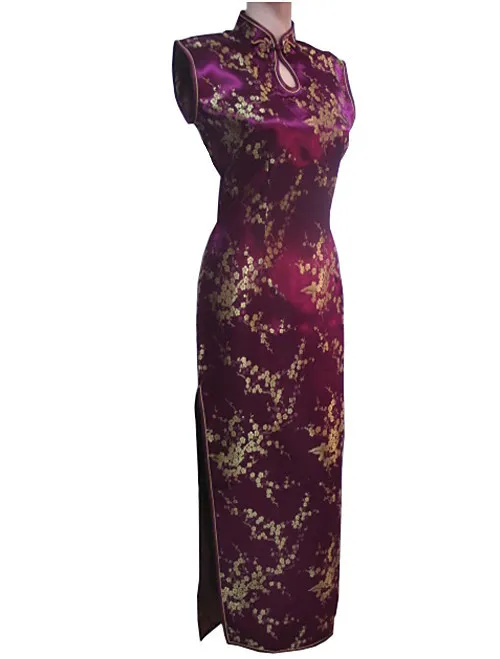 Zwart-Rode Traditionele Chinese Jurk Vrouwen Satin Lange Halter Cheongsam Qipao Mujere Vestido Bloem Maat Sml xl Xxl Xxxl J3035