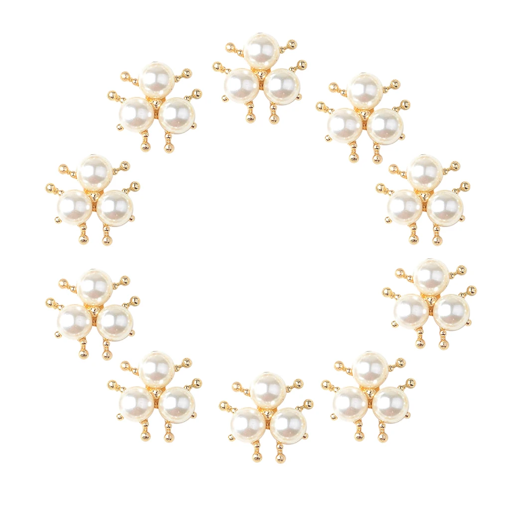 

10pcs 18mm Gold Alloy Pearl Buttons Pearl Bead Embellishments Flatback Craft DIY for Clothes, Bags, Hair Bow Center Decorations