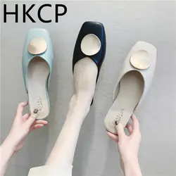 HKCP/новая Корейская версия новых летних тапочек baotou с металлической пряжкой 2019 г. женская обувь на плоской подошве с закрытым носком C474