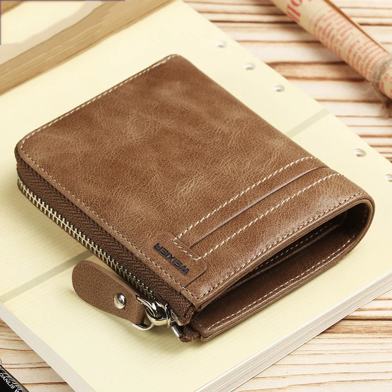 

Vintage Men Wallets Male Purse Genuine Leather Wallet with Coin Pocket Zipper Short Credit Card Holder Wallet Men Leather Wallet