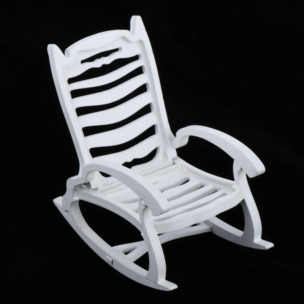 MagiDeal белое деревянное кресло-качалка для 1/12 кукол миниатюрный дом