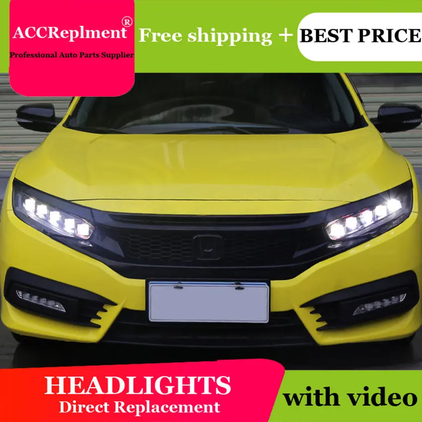 

Auto Lighting Style LED Head Lamp for Honda Civic led headlights 2016-2019 signal angel eye drl H7 hid Bi-Xenon Lens low beam