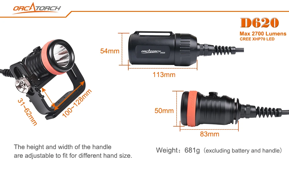 Фонарь ORCA, Профессиональный светильник для дайвинга, светильник для дайвинга, водонепроницаемый, XHP70, фонарь для дайвинга, подводный светильник для дайвинга