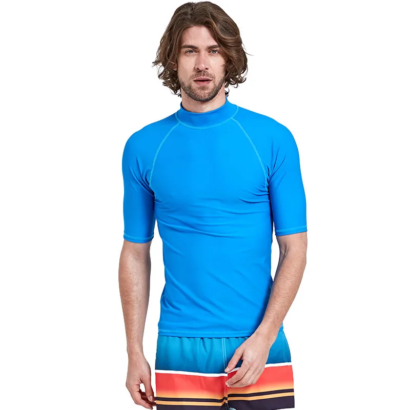 Roupa de Banho dos Homens Camisas de Proteção Roupa de Banho 50 + Manga Curta Rash Guard Atlético Top Rashguard Nadar Solar Upf