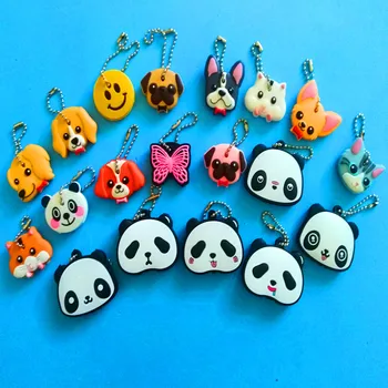 

300 PCS New Cartoon anime key cover silicone key chain cat dog rabbit butterfly smile face panda key ring animal pet key cover