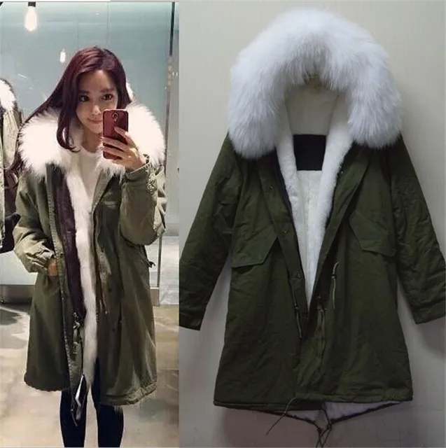 White long parka Mrs real fur collar MR cotton women parka, army ... White long parka Mrs real fur collar MR cotton women parka, army ...
