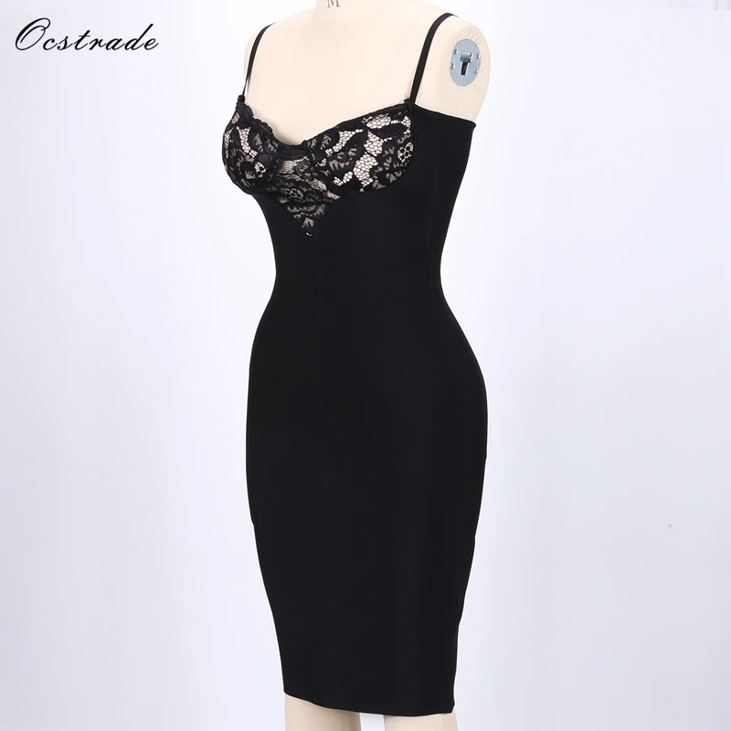 Ocstrade Бандажное платье из вискозы, Новое поступление, Черное женское мини кружевное платье, сексуальные платья для вечеринок, облегающее платье
