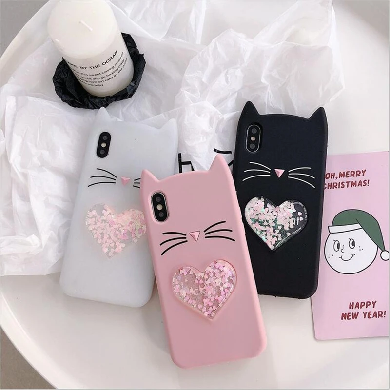 

Cartoon love cat mobile phone case for iPhone X case quicksand for iPhone 7 8 6 6s silicone soft case