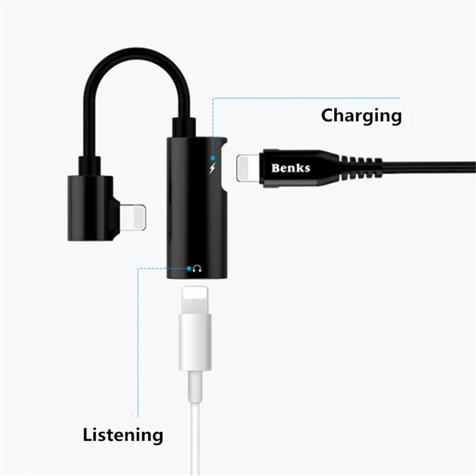 Benks Double Charging Lighting Hearphone Adapter 2 in 1 Fast Charge For Iphone Audio Adapter For iPhone X 7 8 Cable Converter (3)