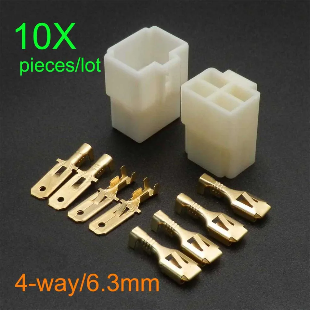 

10 Pieces/lot 4 Way 6.3mm Electrical Multi Plug Connector Terminal Block Pin Wiring