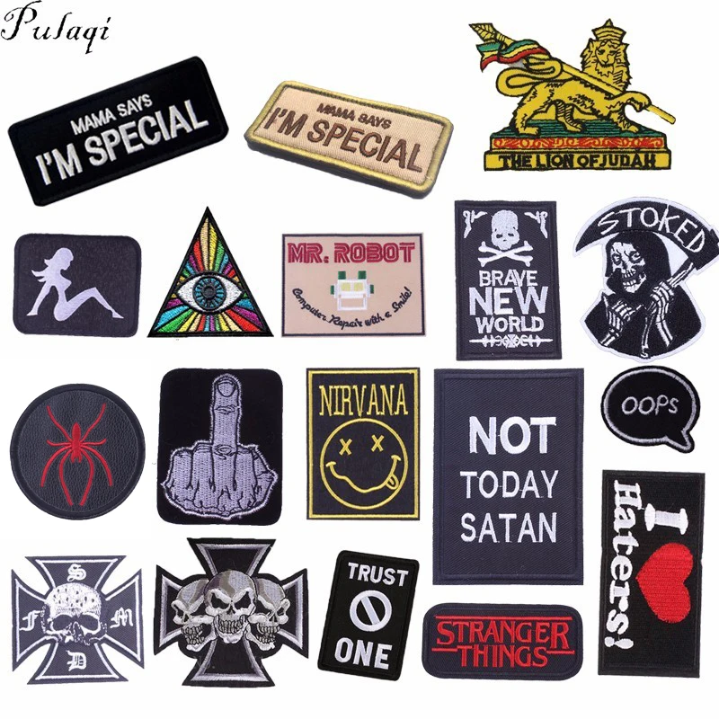 

Pulaqi Stranger Things Nirvana Viking Badge Iron On Embroidered Patches For Clothes Hat Bag Applique Patch Decorative Sticker E