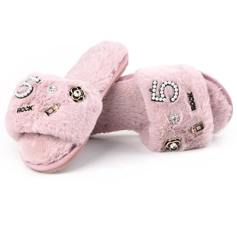 COVOYYAR шикарные зимние женские шлёпанцы плоские мягкие домашние шлёпанцы женские шлепанцы нескользящая обувь для спальни Размеры 35-42 WSL609 - Цвет: Розовый
