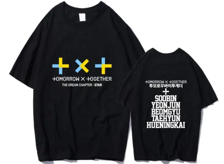 Модные Летний стиль рукав реглан Круглая горловина свободная футболка kpop txt