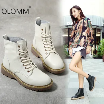 

2019 autumn and winter models casual thick with Martin boots short boots leather round head tendon bottom zapatos de mujer