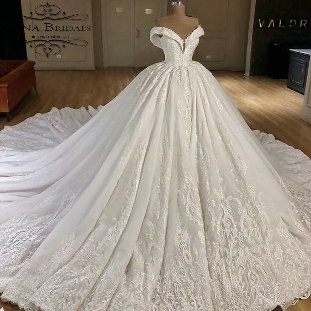 

robe de mariage Off Shoulder Lace Applique Luxury Wedding Dress