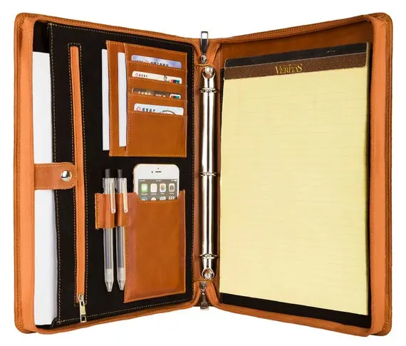 

Portfolio Genuine Leather for Macbook pro 13 Macbook Air 13'' Macbook Air 11,3 Ring Binder Organizer with Letter Size Notepad Ho