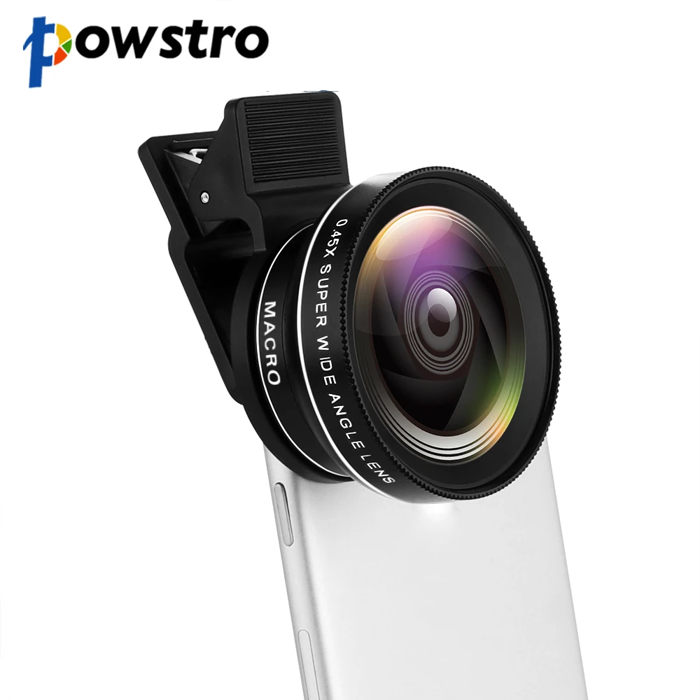 Объектив для телефона Powstro 2 в 1 профессиональный HD 37 мм 0 45x 49UV супер широкий угол +