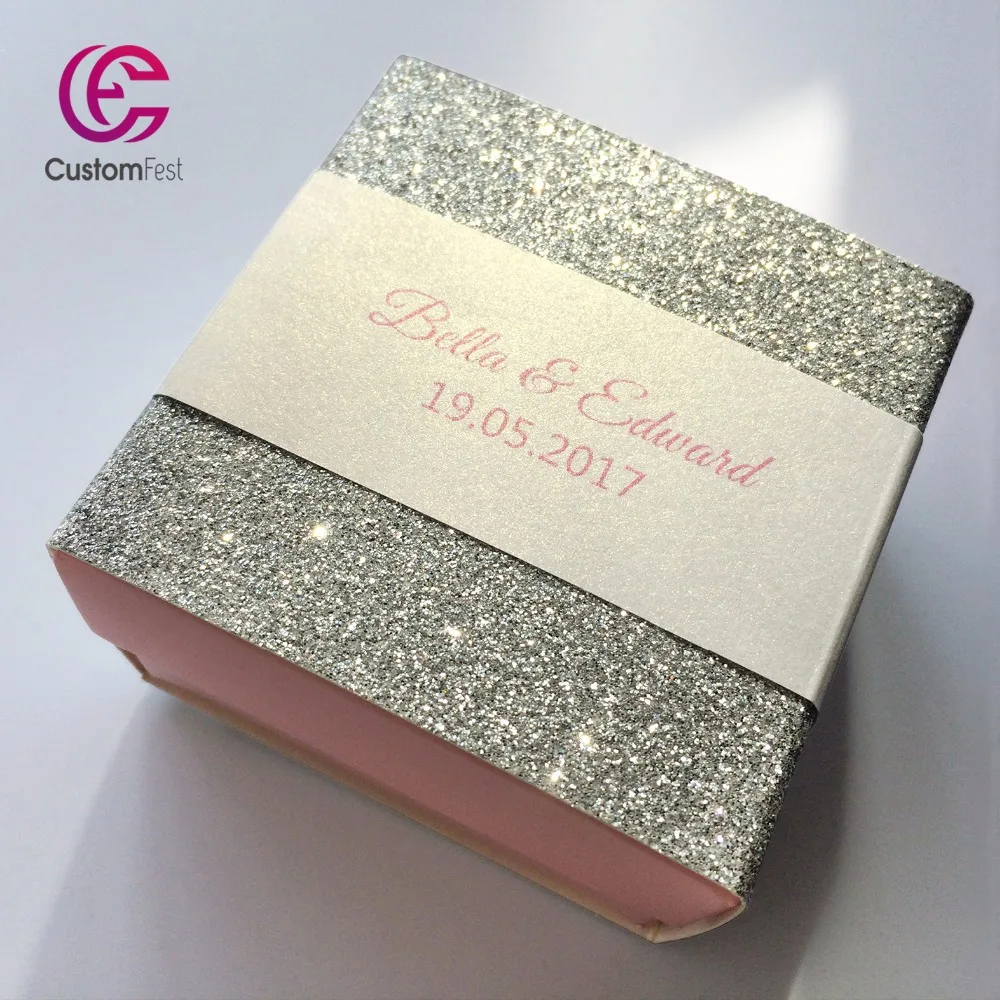 

Whole web unique 40pcs/lot Personalized thick glitter favor box candy box custom favor box FB000