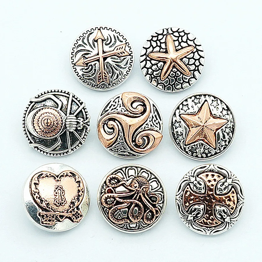 

Fashion beauty elegant Rose Golden pattern Cross Animals 18MM snap buttons fit snap bracelet snap jewelry wholesale