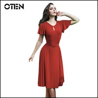 OTEN-Womens-Summer-2018-Butterfly-sleeve-Keyhole-Hollow-Out-Casual-costumes-party-wear-Blue-Red-dresses