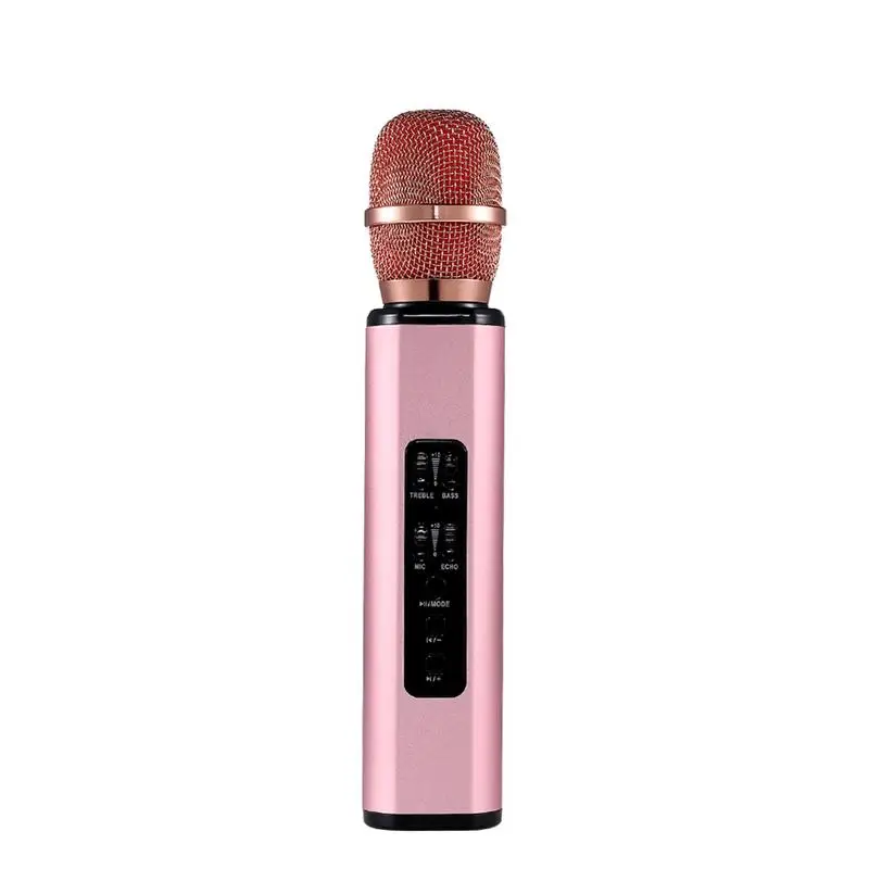 Многофункциональный беспроводной Bluetooth караоке микрофон с двумя динамиками портативный интеллектуальный микрофон для мобильного телефона караоке - Цвет: Pink