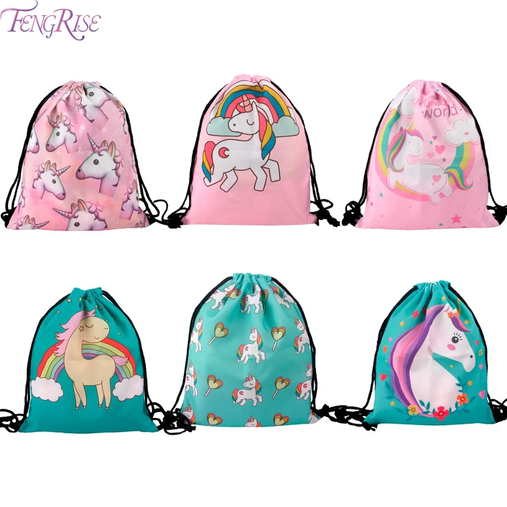 FENGRISE 1pcs 3D Printing Pink Happy Unicorn Party Backpack Unicorn
