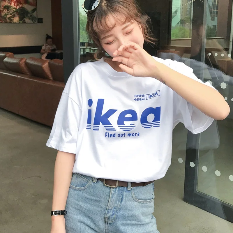 Летняя Повседневная Свободная фиолетовая футболка, Корейская женская футболка с буквами, футболка с принтом, harajuku, футболка с коротким рукавом, ulzzang, Белый Топ