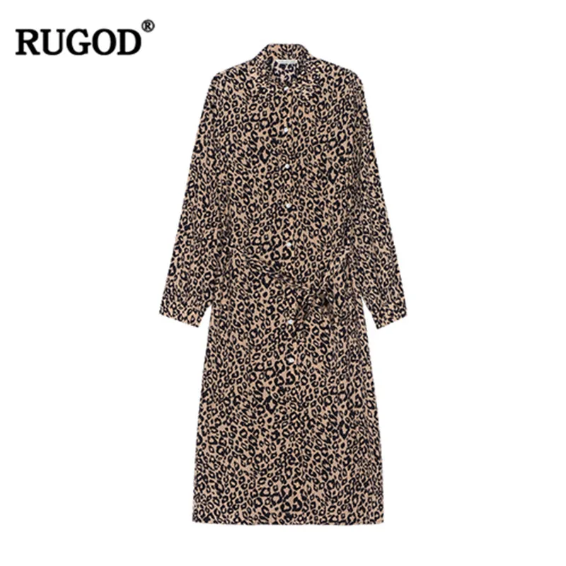 

RUGOD Leopard print women dress elegant modis fashion harajuku style long sleeves a line party dress summer wearing sukienki