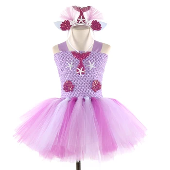 

Girls Mermaid Rainbow Flowers Tutu Dresses With Headband Horn Flower Hair Hoop Set for Kids Birthday Theme Party Cosplay