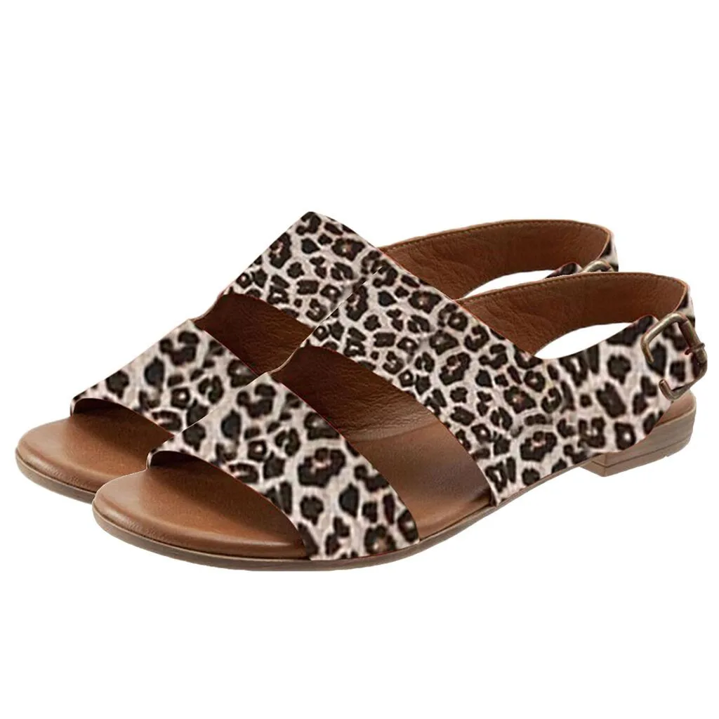 

Leopard buckle strap low heels sandal 2019 Summer Women Retro Buckle-Strap Sandals Bottom Roman Ladies square heels beach Shoes