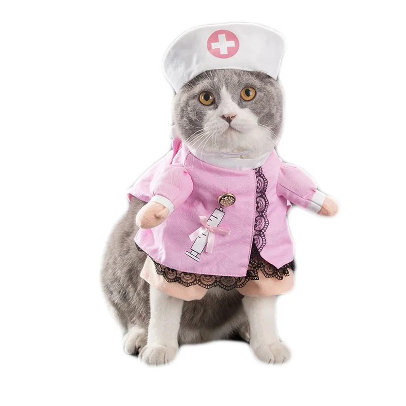 

Cats Costumes Pink Nurse Costume Play Suit with Hat for Pets Funny Cat Clothes Clothing Halloween Costume disfraz gato S-XL