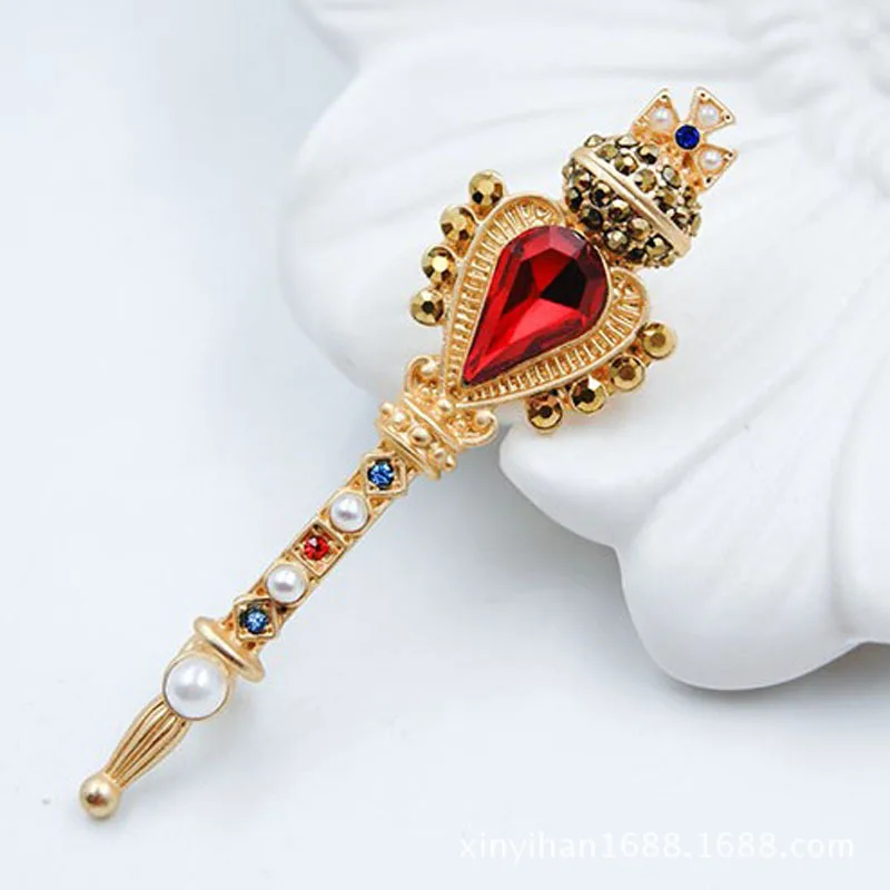 Vintage Baroque Style Women Pins Royal Crown Cross Rhinestone Crystals Stone Magic Wand Brooch Jewelry | Украшения и аксессуары