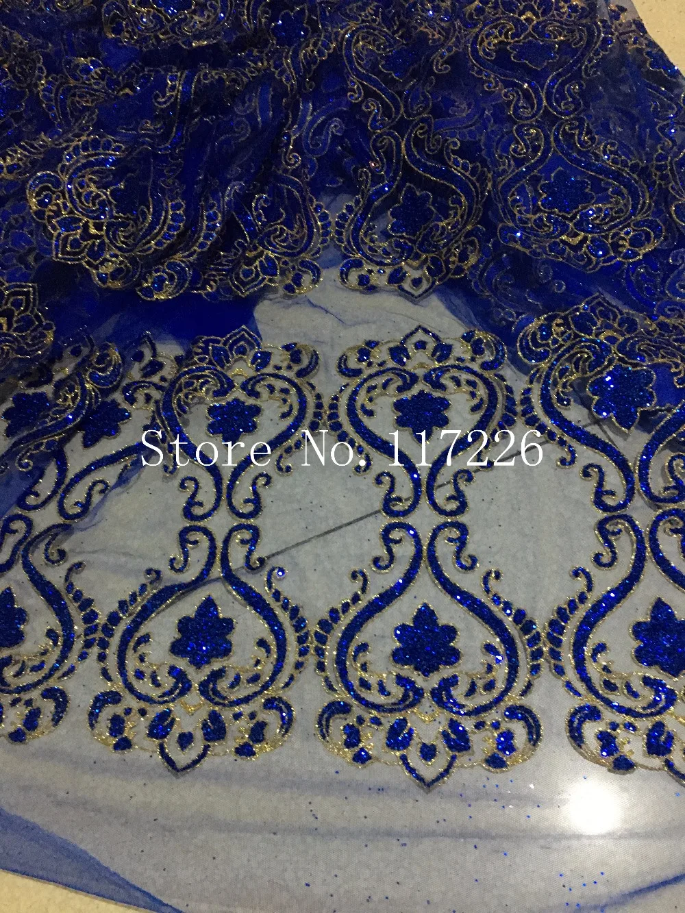 

JRB-98520 shinny royal blue pattern glued glitter sparkle african india mesh tulle for dress sawing,5yards/lot