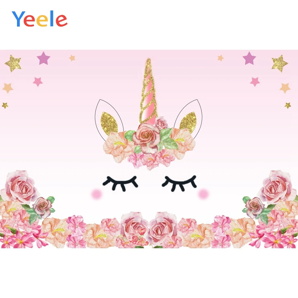 

Yeele Pink Unicorn Cartoon Party Birthday Baby Room Photography Backgrounds Customized Photographic Backdrops for Photo Studio