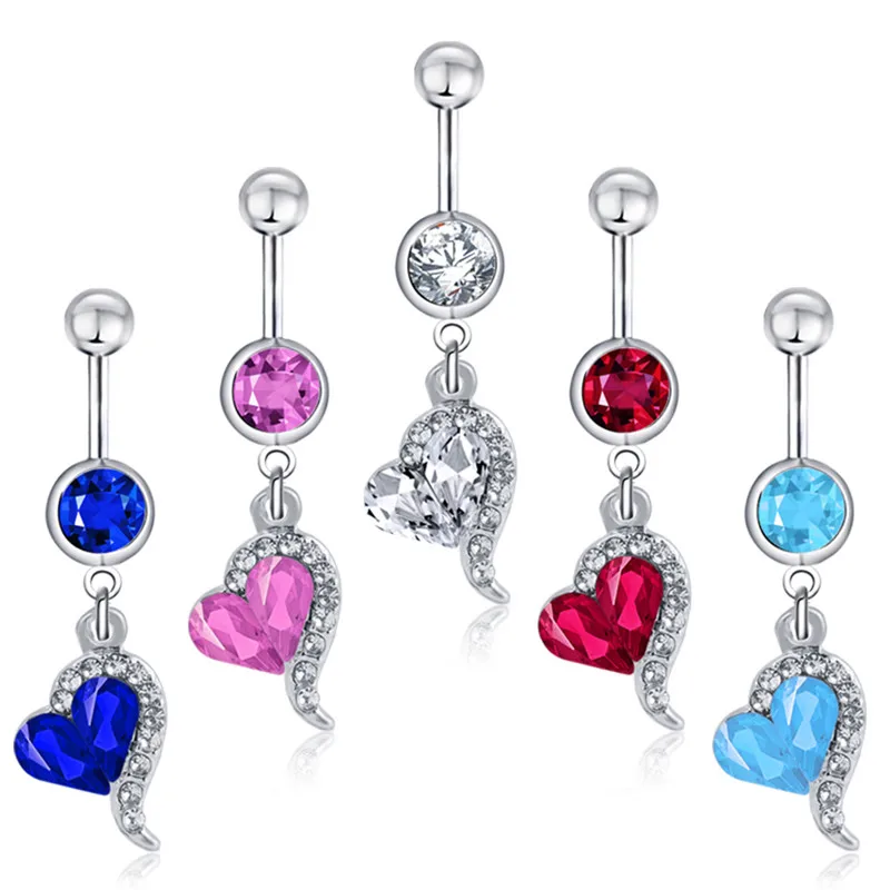 Body Jewelry Piercing Gifts For Lady Women5 Colors Love Heart Belly Navel Button Rings Bar Surgical Piercing Sexy
