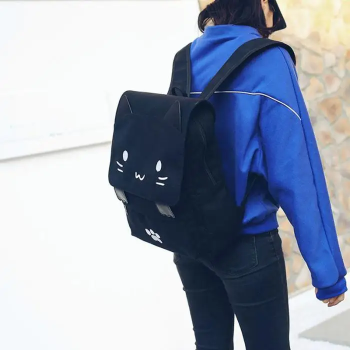 Модные женские рюкзаки для девушек, холщовый рюкзак с милым котом для путешествий, Студенческая школьная сумка, Kawaii Bookbags, рюкзак